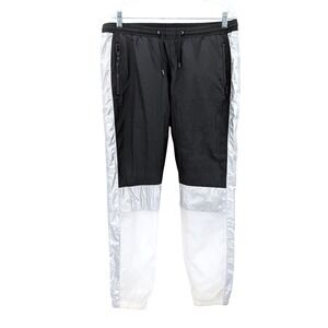 INC Colorblock Nylon Jogger Pants L Black Silver White Y2K Athleisure Streetwear